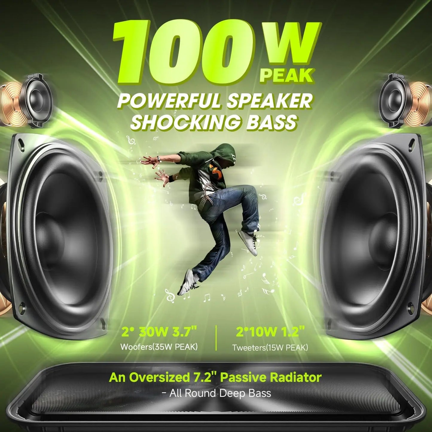 W-KING (100W Peak) 60W Portable Loud Bluetooth Speakers with Subwoofer, Outdoor Speaker Bluetooth Wireless Waterproof Speaker