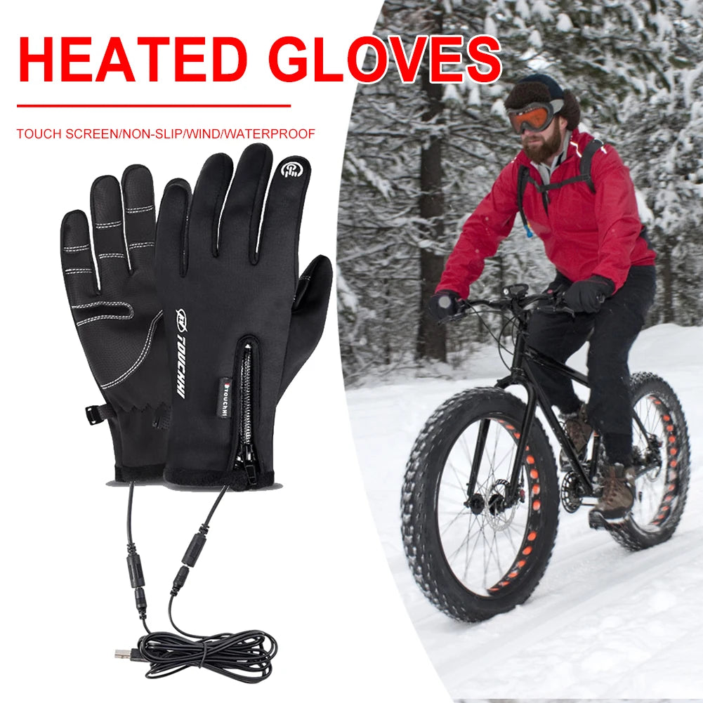 USB Touch Screen Gloves Heated Motorcycle Gloves Winter Ski Gloves for Cycling Running Driving Hiking Walking (NO Battery）