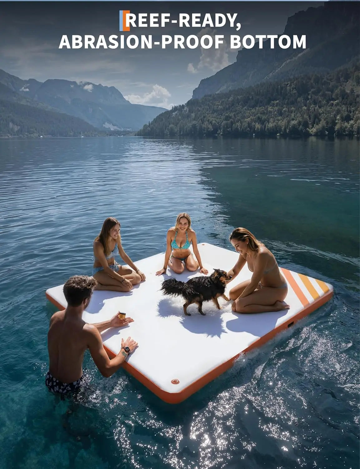 10ft 8ft 6ft Inflatable Floating Dock Water Platform, Floating Island Raft with Non-Slip Surface Swimming Water Platform
