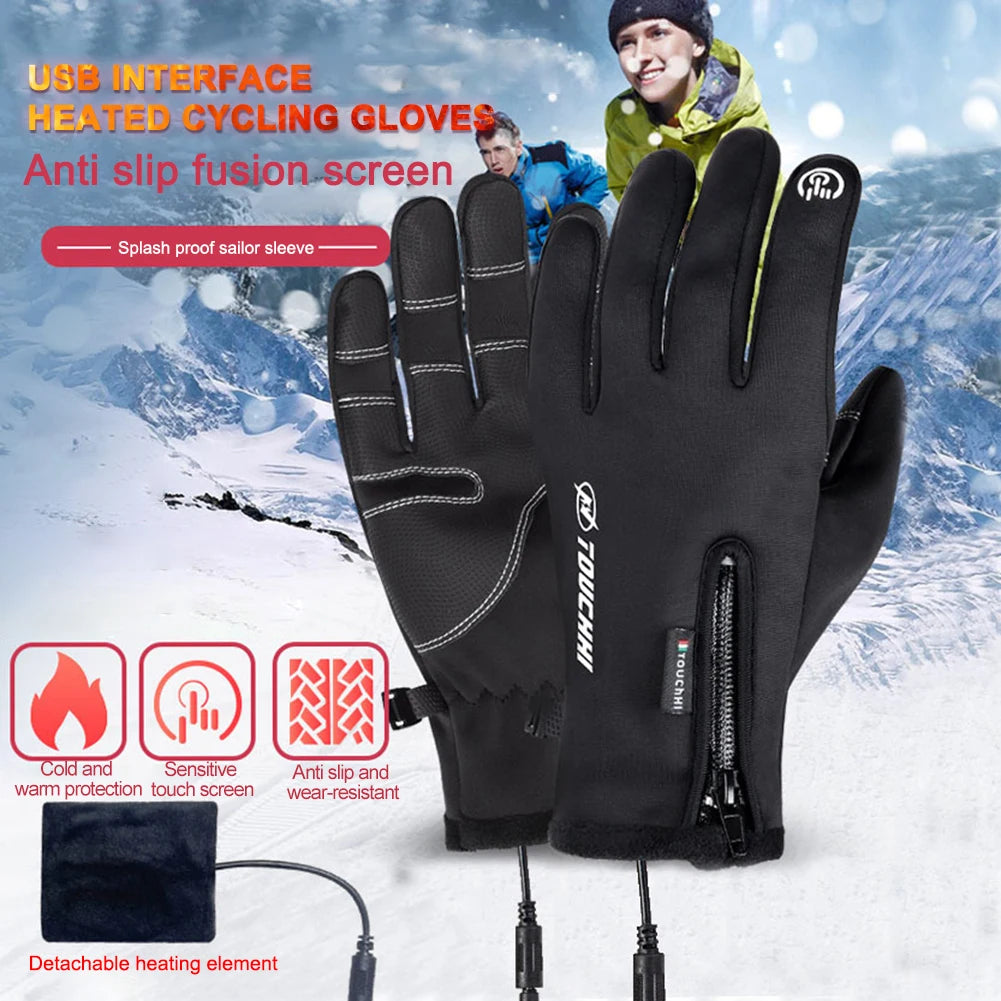 USB Touch Screen Gloves Heated Motorcycle Gloves Winter Ski Gloves for Cycling Running Driving Hiking Walking (NO Battery）