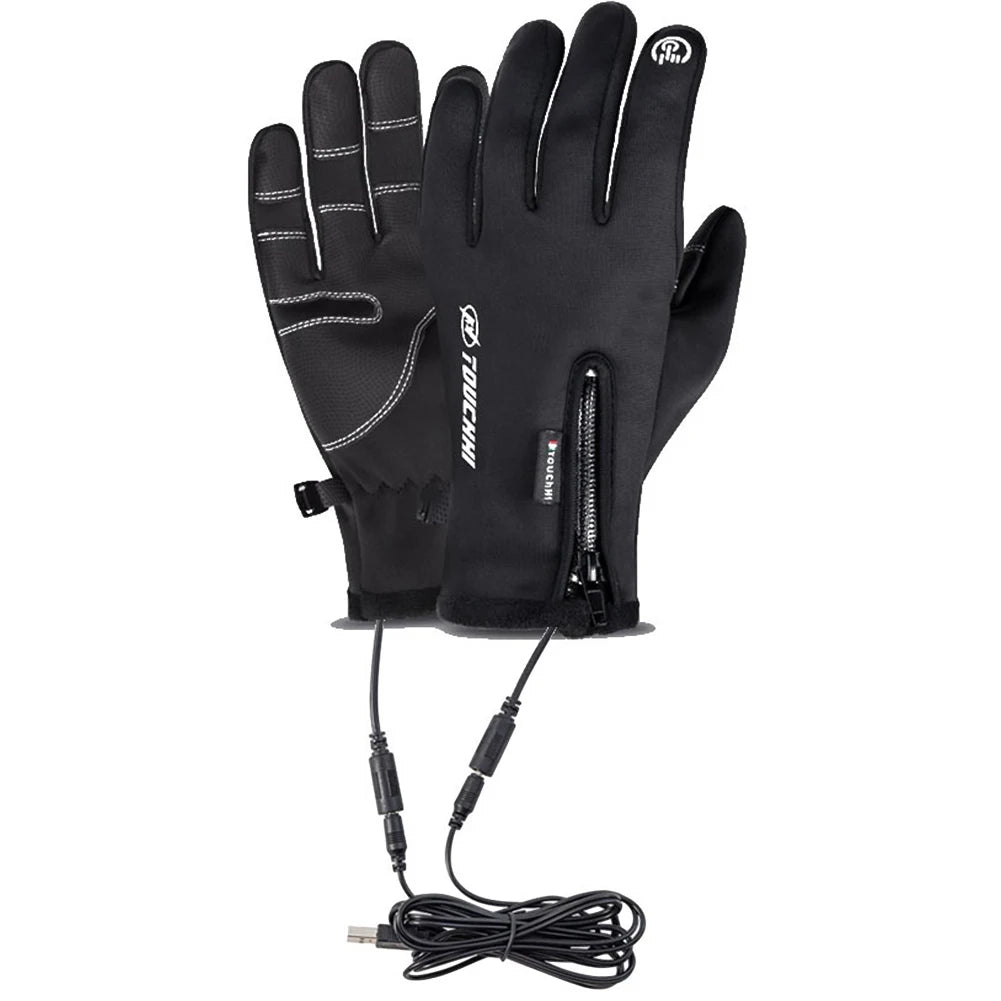 USB Touch Screen Gloves Heated Motorcycle Gloves Winter Ski Gloves for Cycling Running Driving Hiking Walking (NO Battery）
