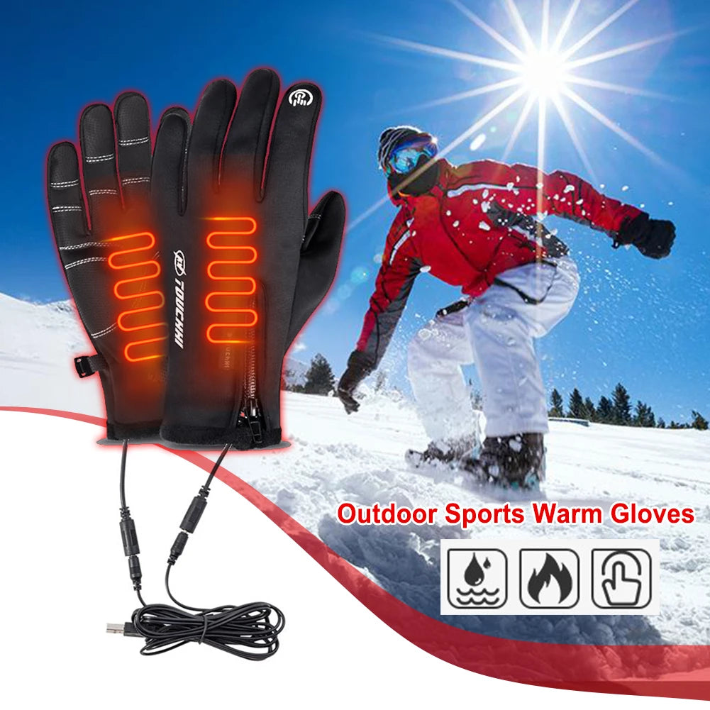 USB Touch Screen Gloves Heated Motorcycle Gloves Winter Ski Gloves for Cycling Running Driving Hiking Walking (NO Battery）