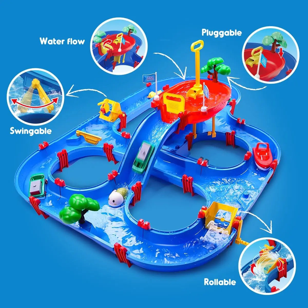 VATOS Summer Outdoor Kids Water Table 2-Tier Toddlers Water Table Playset Pool Waterway Toy with Pump Outside Activity Kids Fun